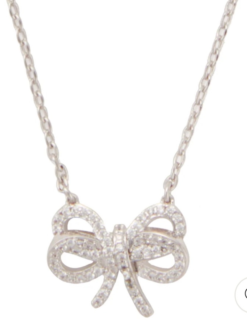 New Kate Spade Bow Meets Girl Pave Short Mini Pendant Necklace Silver with & box - Picture 4 of 14